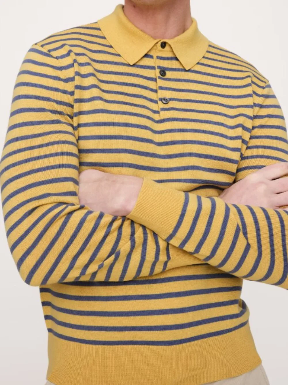 Banana Republic 100% Merino Wool Stripe Long-Sleeve Sweater Polo
